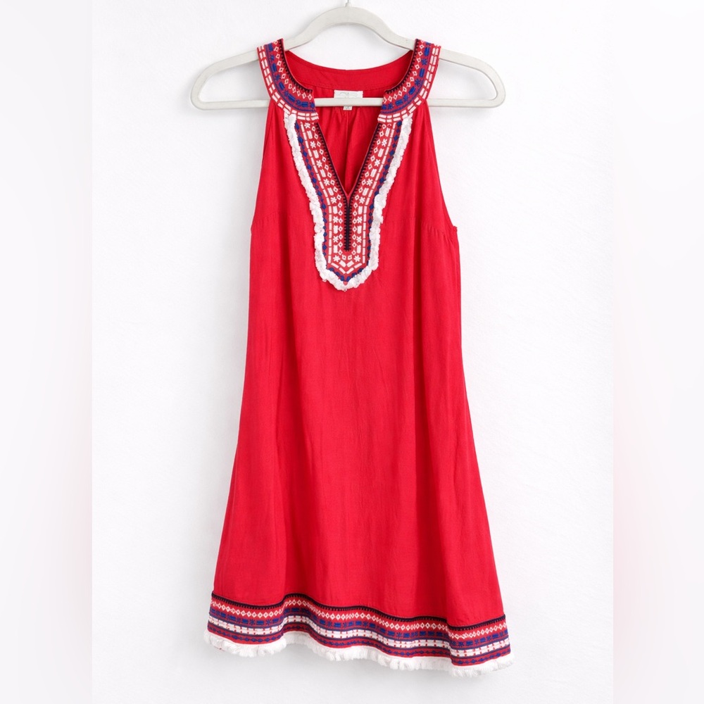 Mud Pie Red Embroidered Woman’s Dress. Size Small.